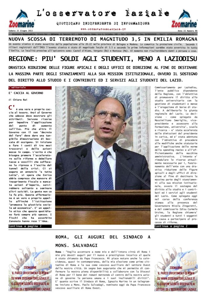 L'osservatore d'Italia edizione del 15 Giugno 2013